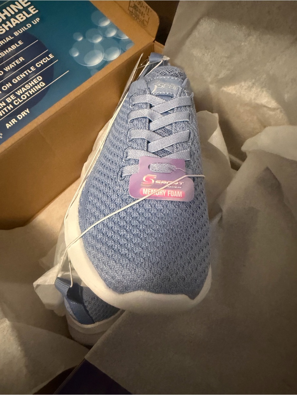 Skechers Slip-On Knit Sneaker in Light Blue with White Sole 5